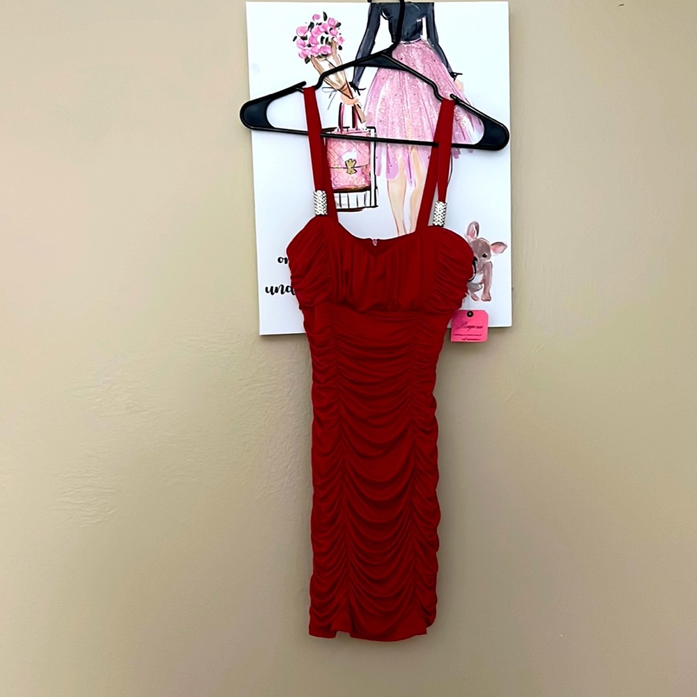 Beautiful red with a little bit of rhinestones midi dress brand new
